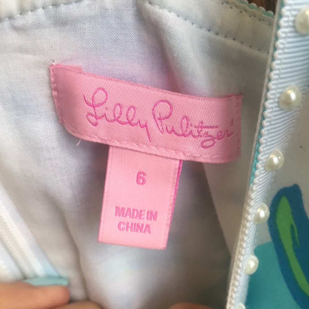 LILLY PULITZER DRESS SANDRINE BLUE WHITE STRIPED WITH PEARLS SIZE 6 - Picture 8 of 8